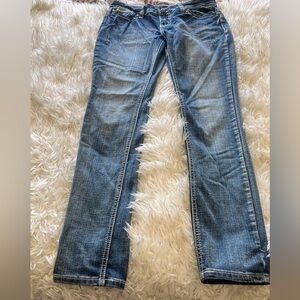 Premiere by Rue21 Blue Gold Angel Wings Bling Studded Embroidered Skinny Jeans 5